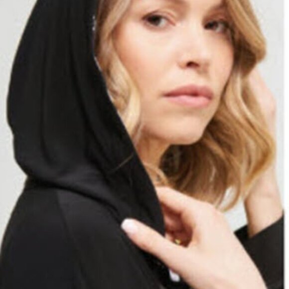 Black Zip-Up Hoodie with Patterned Hood - Picture 12 of 14